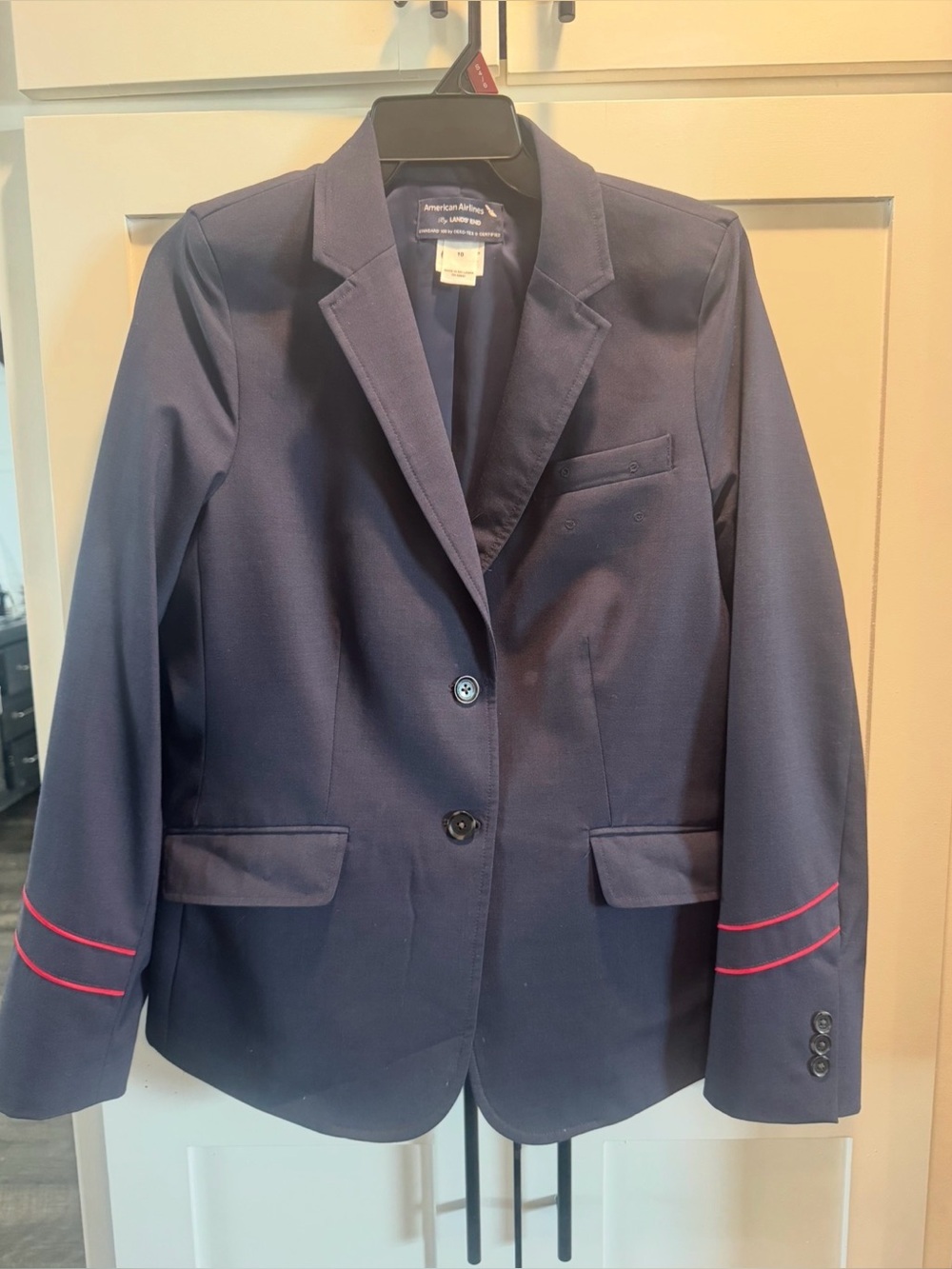 Lands' End Navy Blazer with Pink Sleeve Accents